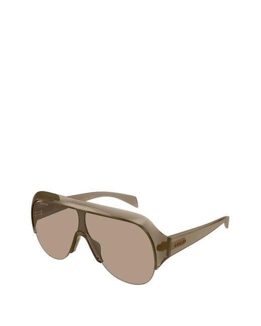 Gucci Gray Shield-Frame Pilot-Style Sunglasses