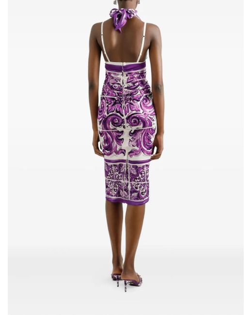 Dolce & Gabbana Purple Graphic-Print Midi Dress