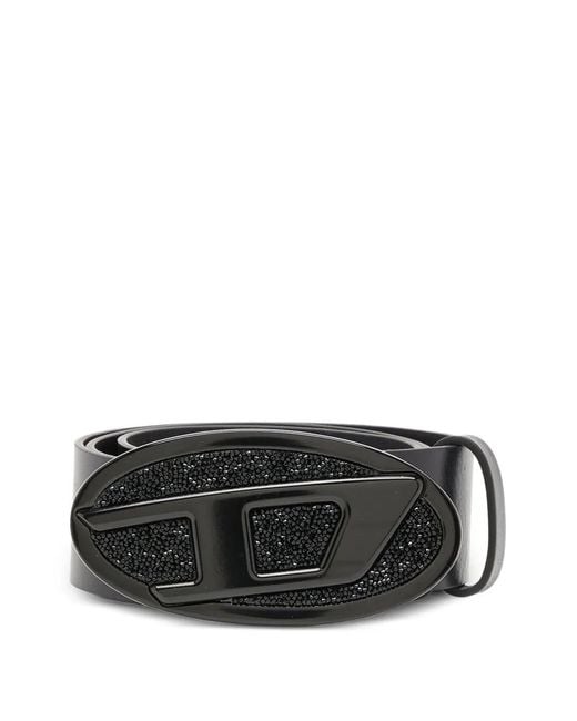 DIESEL Black B-1Dr 2.0 Full Rocks Leather Belt