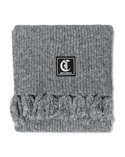 Just Cavalli Gray Logo-Patch Scarf