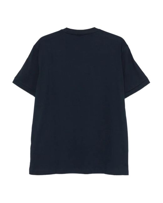 EA7 Blue Logo-Patch Stripe-Detail T-Shirt for men