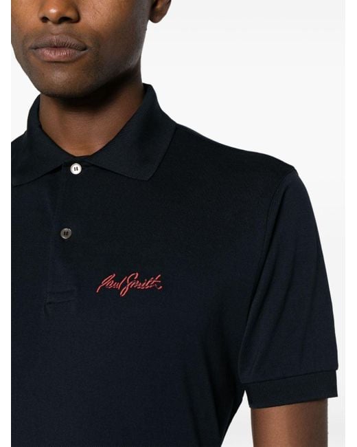 Paul Smith Black Logo-embroidered Cotton Polo Shirt for men
