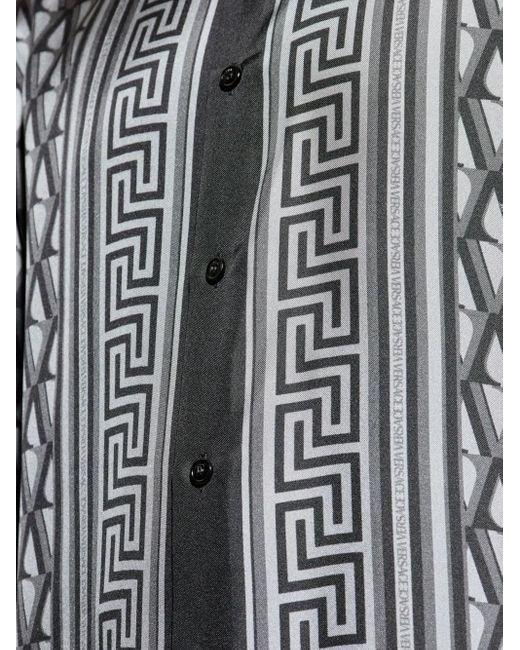Versace Overhemden ,Grijs ,Gedrukte Regular Shirt Van Zijde Twill in het Black voor heren