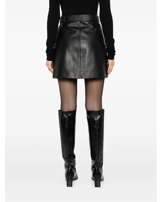 Arma Black Belted Leather Mini Skirt