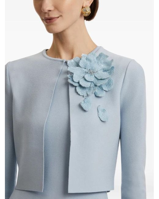 Vestido de punto con apliques florales Oscar de la Renta de color Blue