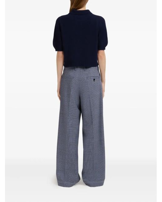 Marni Blue Checked Wide-Leg Trousers With Front Pleats And Concealed Zip