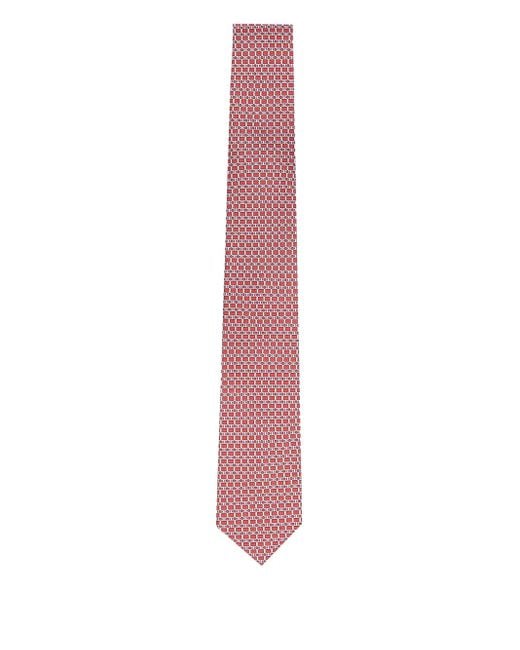 Ferragamo Pink Gancini-Print Silk Tie for men