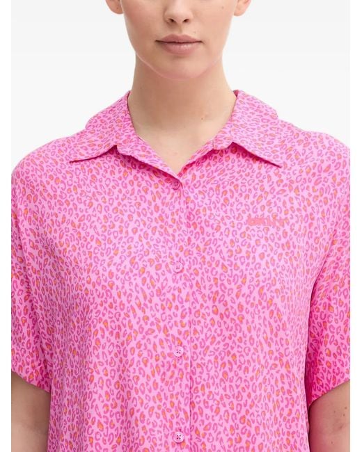 DKNY Pink Animal-Print Buttoned Pajamas