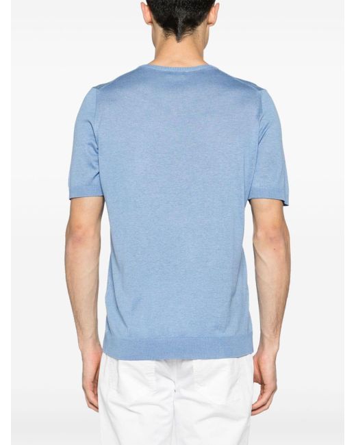 Barba Napoli Fijngebreid Zijden T-shirt in het Blue voor heren