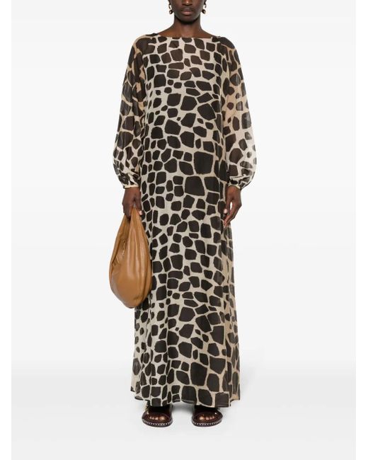 Max Mara Giraffe-Print Semi-Sheer Dress in Black