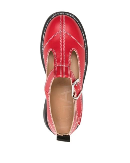 Ganni Red Everyday Contrast-stitching Ballerina Shoes