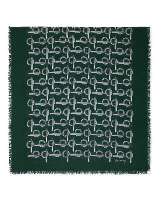 Burberry Green B-print Wool Scarf