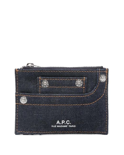 A.P.C. Blue Logo-print Denim Wallet
