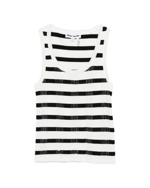 DKNY White Striped Tank Top