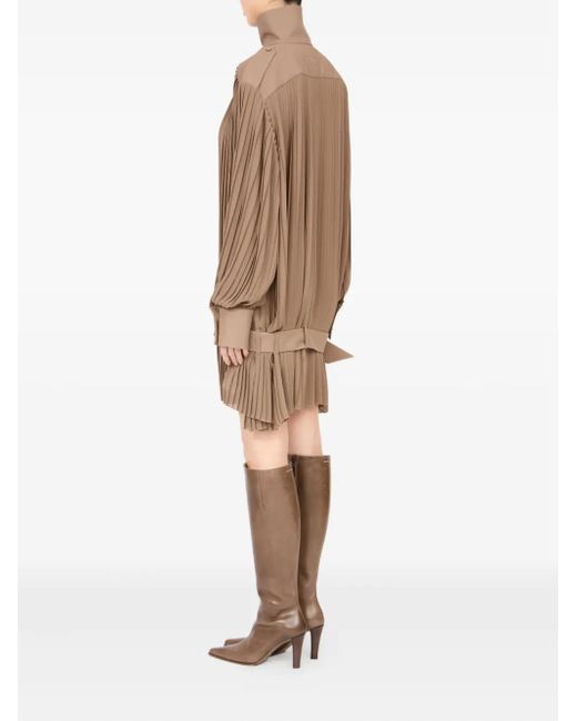 MM6 by Maison Margiela Natural Pleated High-Neck Dress