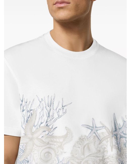 Versace White Barocco Sea Cotton T-shirt for men