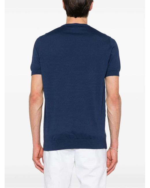 Fedeli Blue Geometric-pattern Knitted T-shirt for men