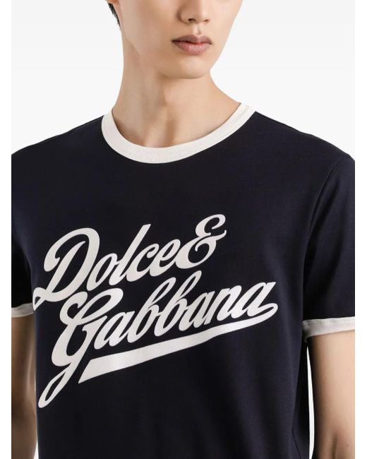 Dolce & Gabbana Blue Logo-Print Crew-Neck T-Shirt for men