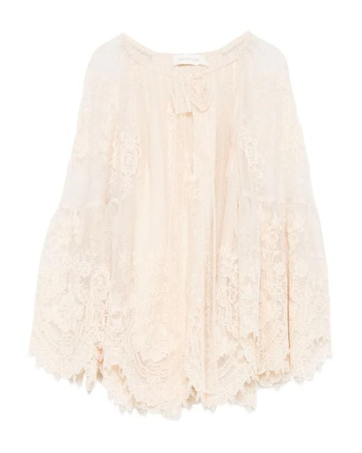 Zimmermann Blouse Met Afwerking Van Kant En Klokmouwen in het Natural