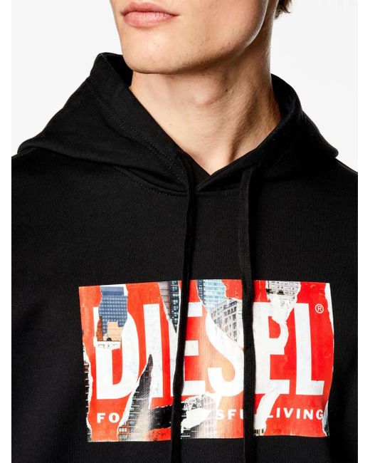 DIESEL Black Ginn-Hood-L4 Logo-Print Hoodie for men