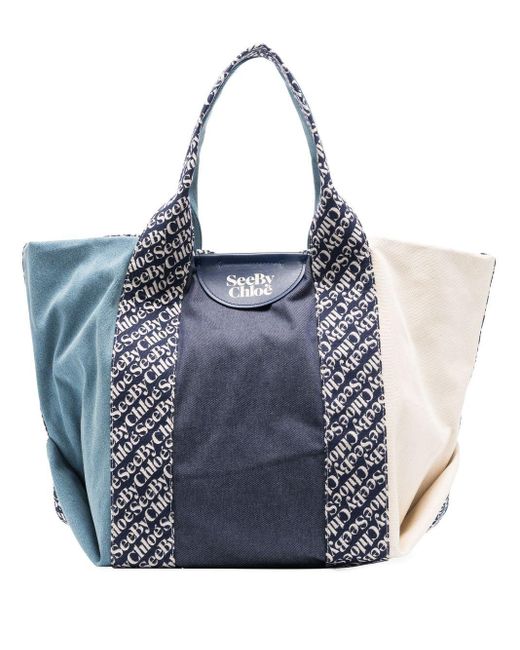 See By Chloé Large Letizia Patchwork Tote Bag in Blue | Lyst Canada