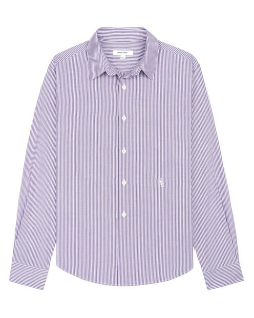 Sporty & Rich Purple Logo-Embroidered Striped Cotton Shirt