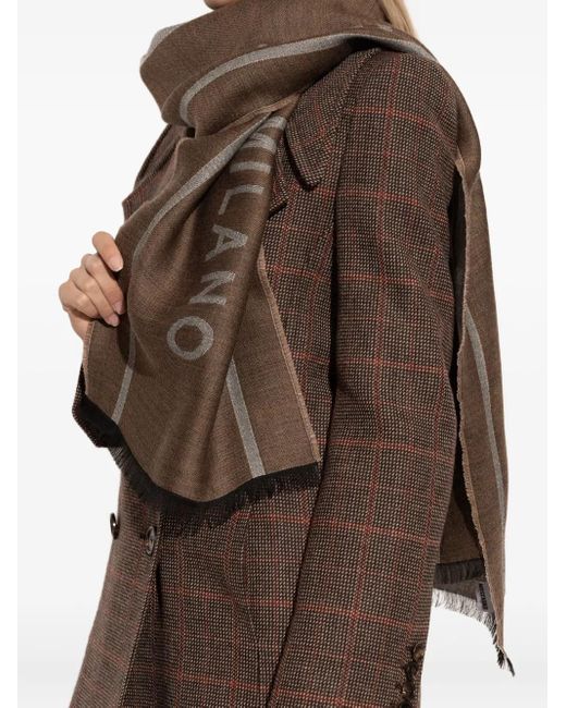 Moschino Brown Logo-Detail Wool Scarf