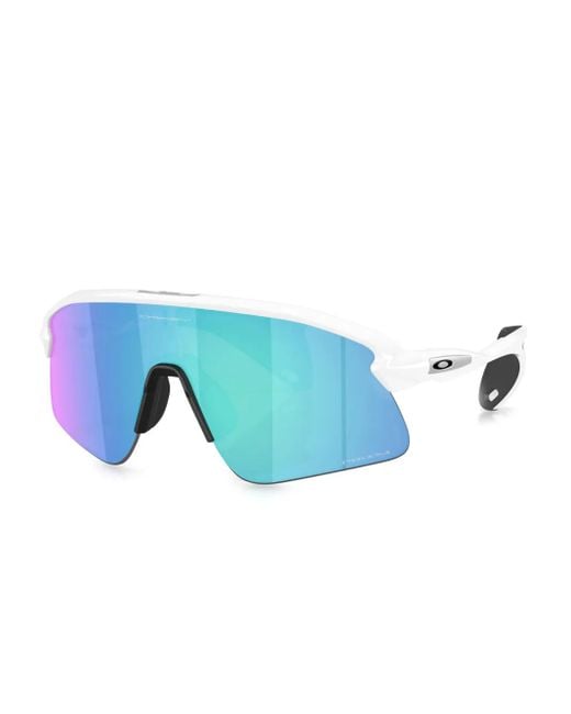 Oakley Blue Geometric Shield-Frame Sunglasses