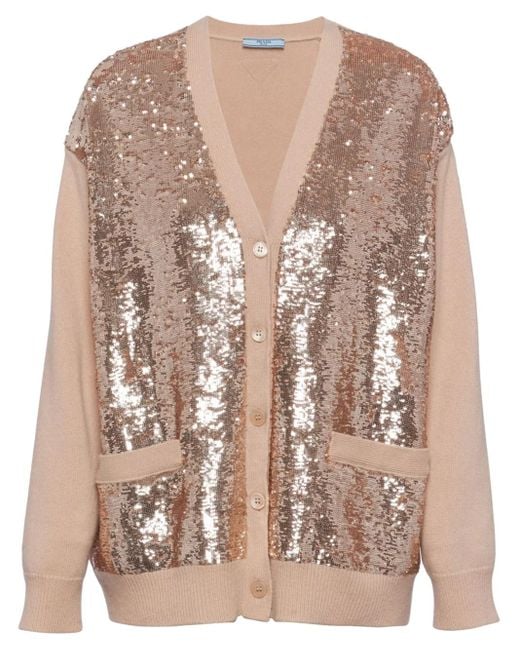 Cárdigan De Cachemir Y Lana Con Lentejuelas Prada de color Pink