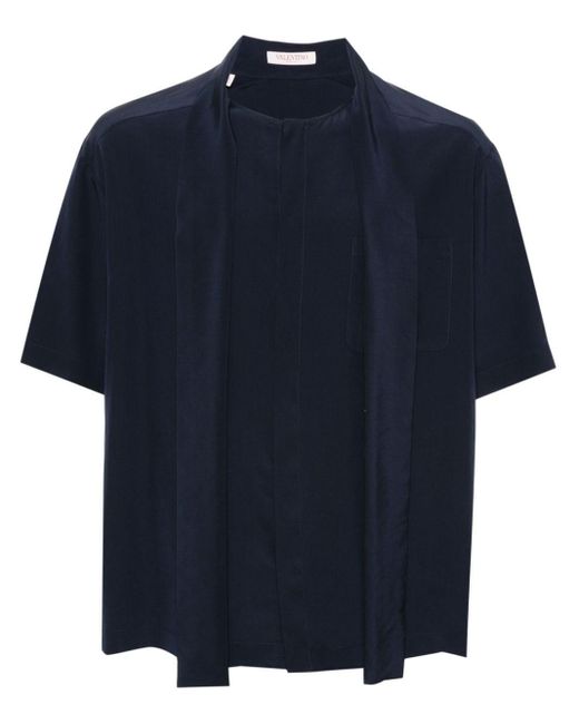 Valentino Garavani Blue Satin Silk Shirt for men