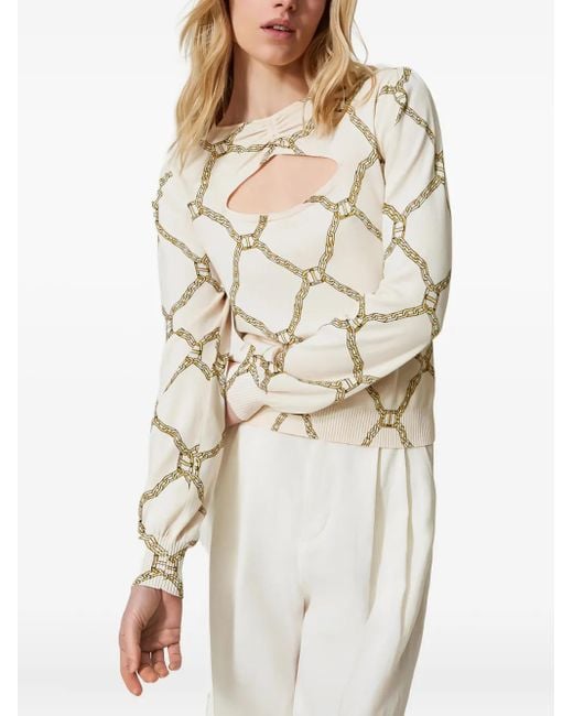 Twinset Natural Pullover mit Ketten-Print