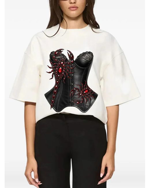 Hamza White Scorpion-Print T-Shirt