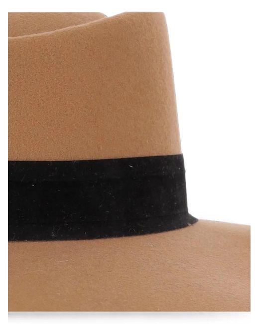 ALEXIA ALVAREZ DE TOLEDO Brown Brooch-Detail Wide-Brim Hat