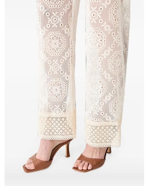 Haveone Natural Broderie-Anglaise Lace-Trim Straight Trousers