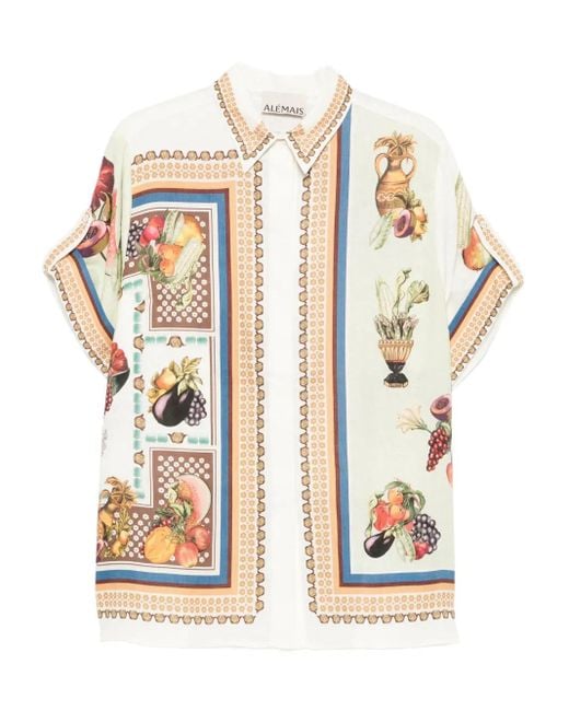 Camisa Mercado con frutas estampadas ALÉMAIS de color White