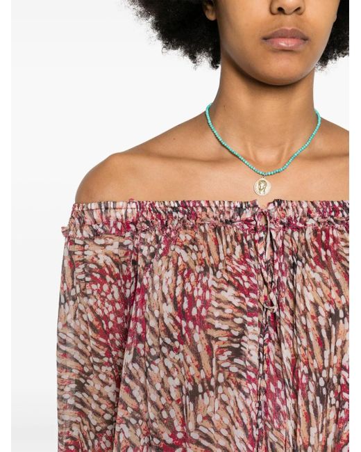 Isabel Marant Red Raspberry/Multicolour Vutti Off-Shoulder Blouse