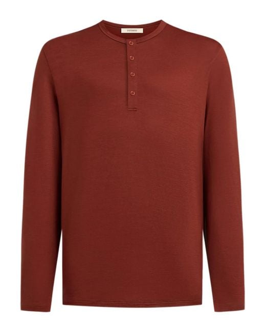12 STOREEZ Red Long-Sleeve Henley T-Shirt for men