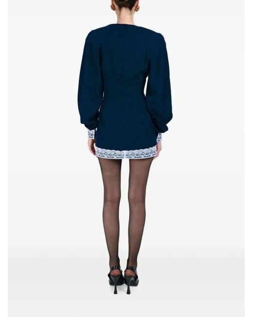 ROWEN ROSE Blue Lace-Trim Keyhole-Detail Dress