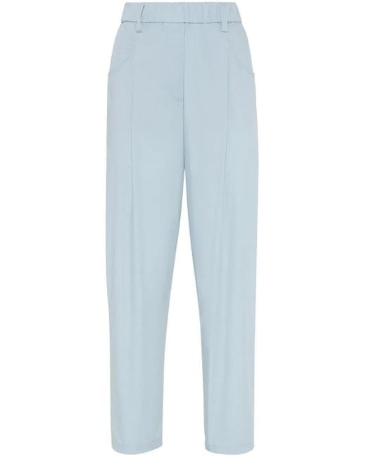 Brunello Cucinelli Blue Lightweight Poplin Five-Pocket Track Pants With Monili