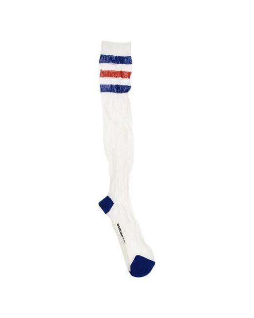 DSquared² Blue Stripe-Detail Logo-Print Socks