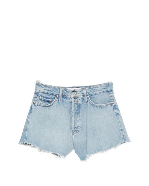 Mother Blue Heart-Patch Raw-Cut Shorts