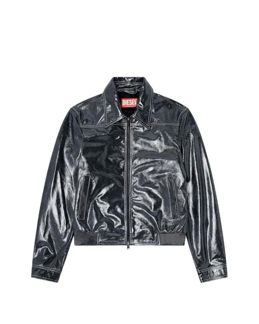 DIESEL Black Patent Leather Jacket for men