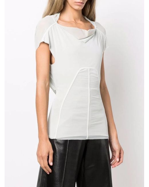 Rick Owens White Panelled Cowl-Neck Top