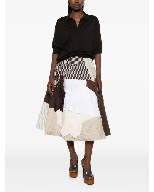 Moschino White Patchwork Midi Skirt