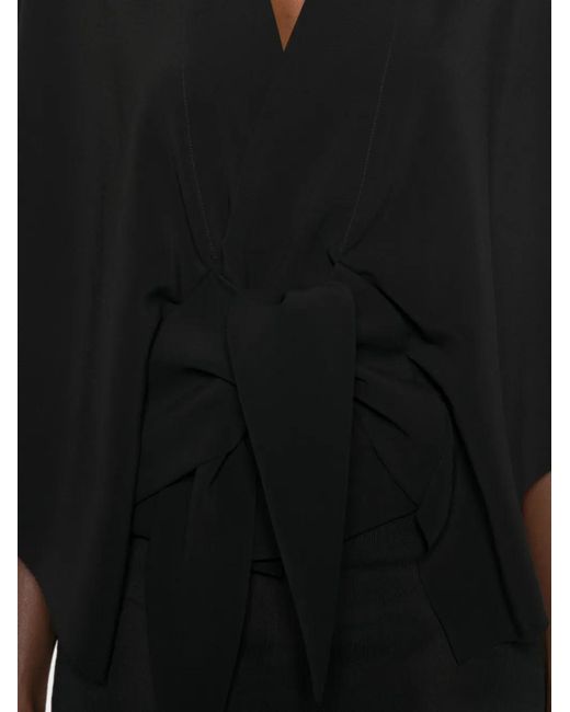Rick Owens Black Knotted-Waist V-Neck Blouse