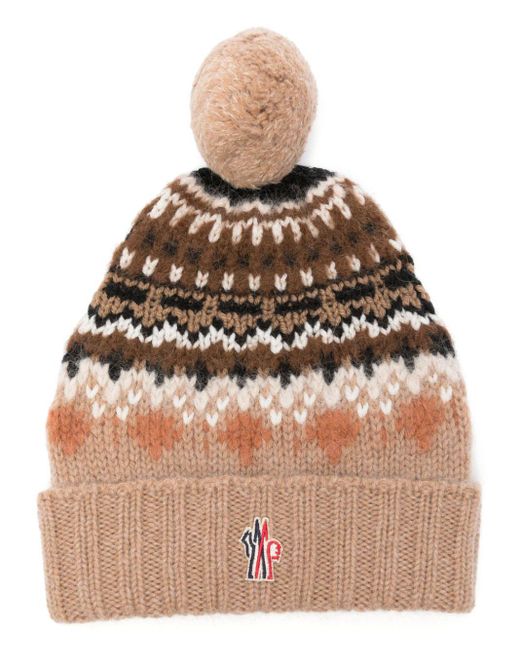 Moncler Brown Intarsia-Knit Beanie Hat