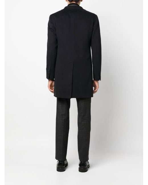Tagliatore Black Single-Breasted Cashmere Coat for men