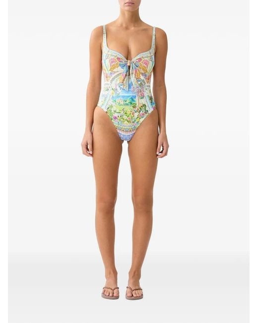 Camilla White Printed Tie-Front Swimsuit