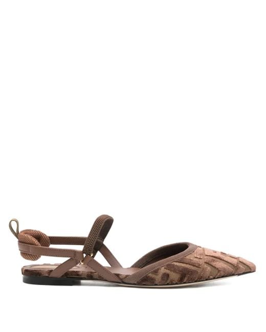 Fendi Brown Ff-Patterned Slingback Pumps