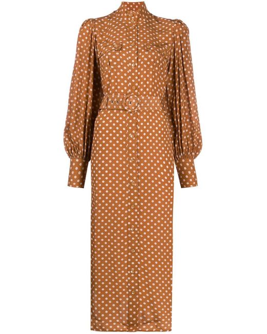 Zimmermann Brown Polka-dot Print Silk Dress